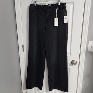 NWT. Good American Wide-Leg Stretch Denim Midrise Jeans Sz.Large Black Wash